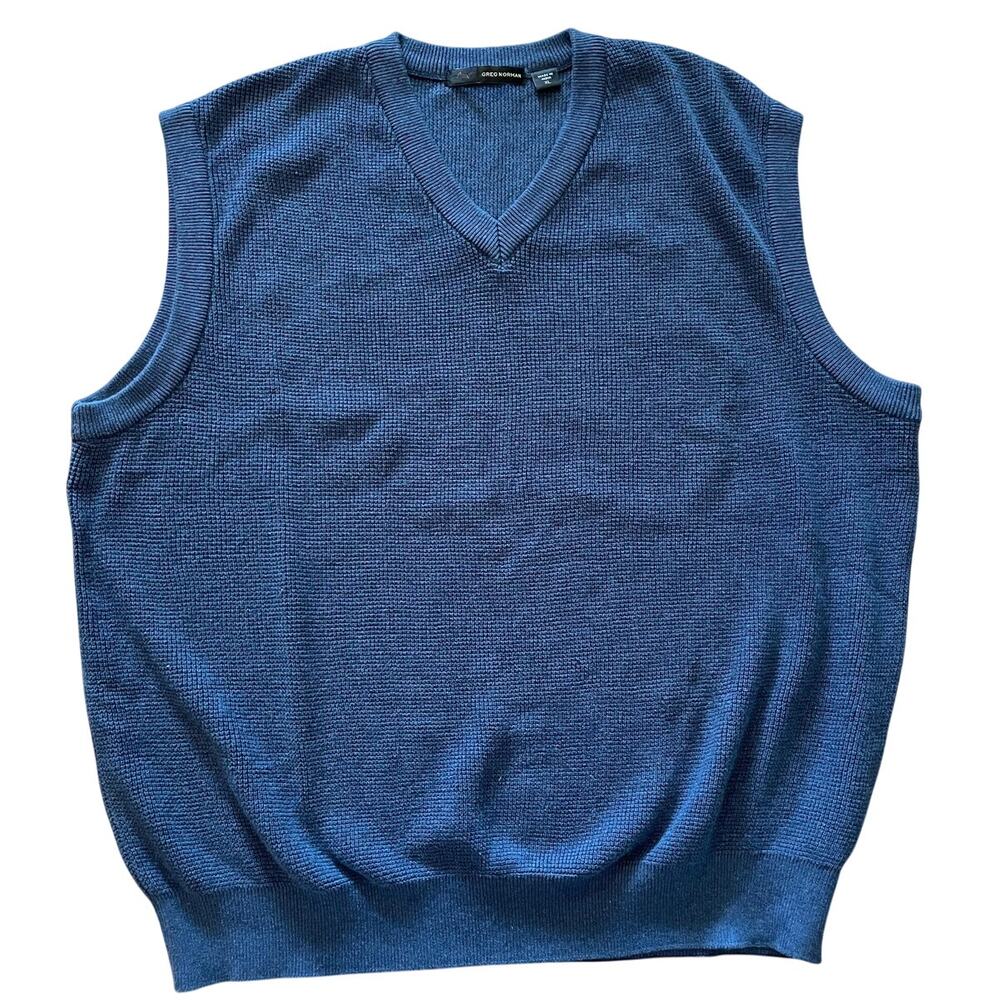 Greg Norman Golf Sweater Vest Blue Cotton Knit size XL